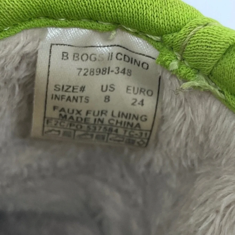 Bogs Baby Bogs Dino Boots Infants 8 Green Good Waterproof Faux Fur Dinosaur
